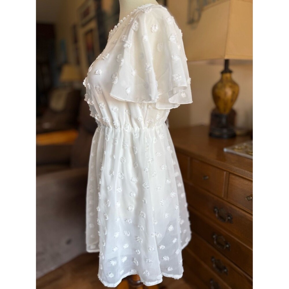 SHEIN White Pom Pom Flutter Sleeve Mini Dress - Picture 5 of 10